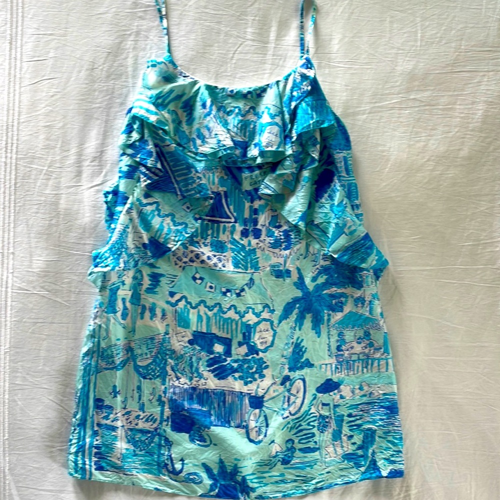 Lilly Pulitzer Fresh Catch Toile print silk dress size 4